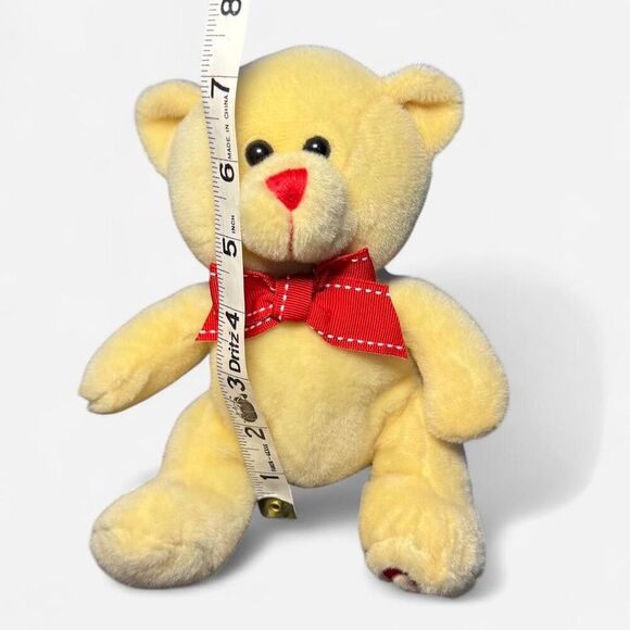 Small Cream Teddy Bear with Red Bow and Heart Embroidered Foot - Picture 5 of 6